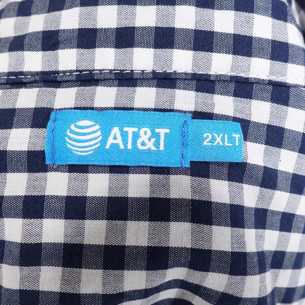 AT&T Shirt Mens 2XLT Blue Check Long Sleeve Button-Up Employee Uniform Workwear - Picture 5 of 7
